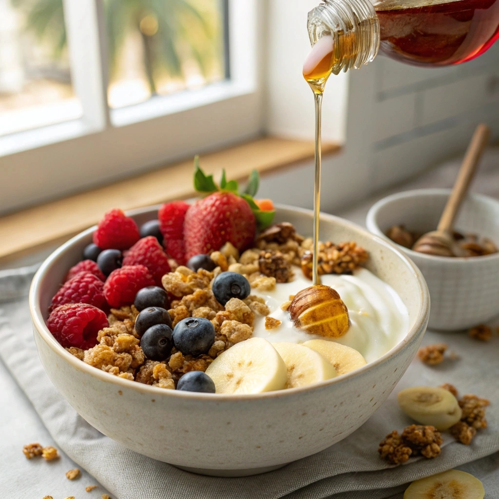 A bowl of vanilla granola with fresh fruits and yogurt. Is vanilla granola healthy? Discover its benefits.