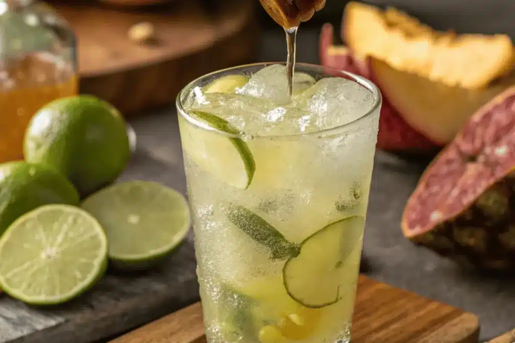 Brazilian Monjaro drink in rustic kitchen